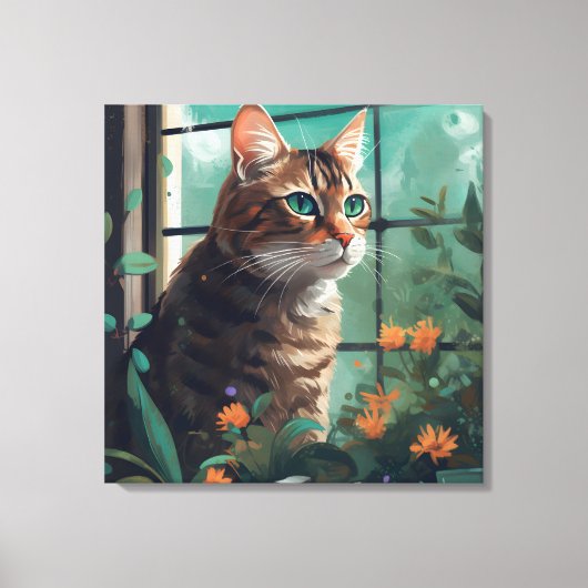 Een digitaal portret van een kat op canvas afdruk (Voorkant)