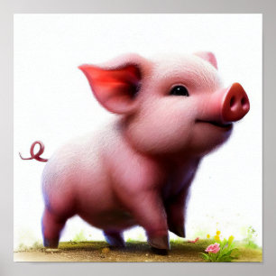 Een digitaal schilderij van een jong varken poster