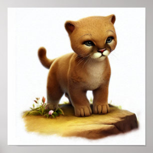 Een digitaal schilderij van een jonge Schattigee p Poster