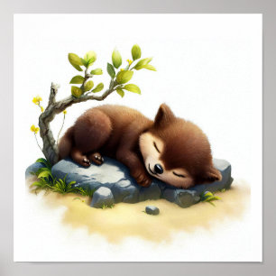 Een digitaal schilderij van een jonge Schattigee W Poster