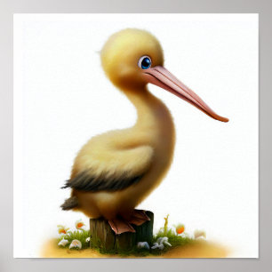 Een digitaal schilderij van een Schattigee jonge p Poster