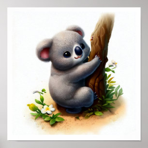 Een digitaal schilderij van een Schattigee koala Poster