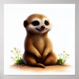 Een digitaal schilderij van een Schattigee Meerkat Poster