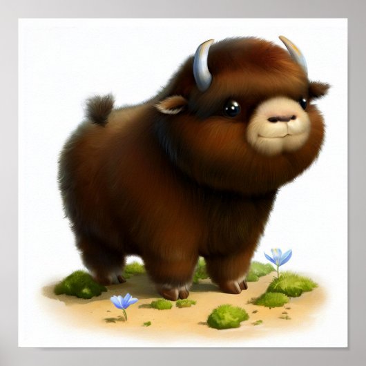 Een digitaal schilderij van een Schattigee Musk Ox Poster (Voorkant)