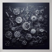 Een digitale blauwdruk met wiskundige vergelijking poster (Voorkant)