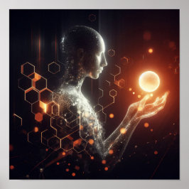 Een digitale levensvorm die interageert met een vi poster