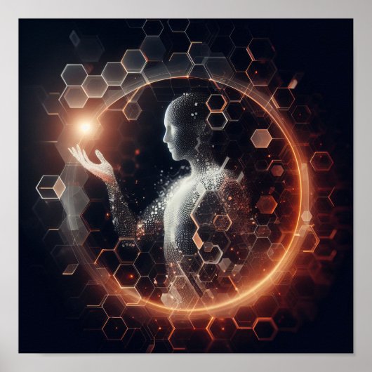 Een digitale levensvorm die interageert met een vi poster (Voorkant)