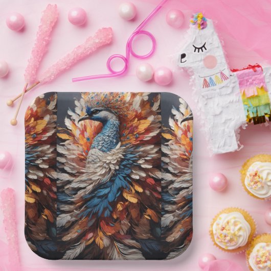 Een digitale Peacock Renaissance Papieren Bordje (Feest)
