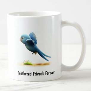 Een digitale schildering van een knappe blauwkoppi koffiemok