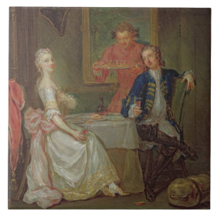 Een diner-gesprek (een Man en vrouw Drink op Tegeltje