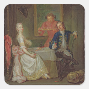Een diner-gesprek (een Man en vrouw Drink op Vierkante Sticker