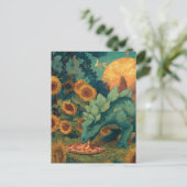 Een dino die een pizza eet briefkaart (Staand voorkant)