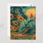 Een dino die een pizza eet briefkaart (Voorkant / Achterkant)