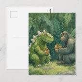 Een dino die een taco-salade eet met een gorilla briefkaart (Voorkant / Achterkant)