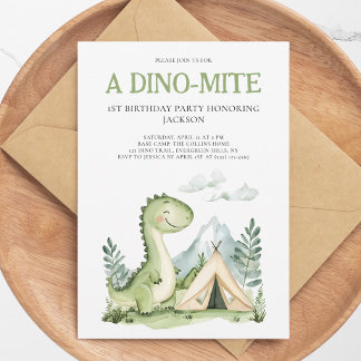 Een Dino-mite Jongens Groene Dinosaurus 1e Verjaar Kaart