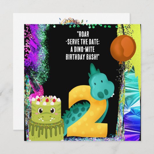 Een dinosaurus 2e verjaardag save the date (Voorkant / Achterkant)