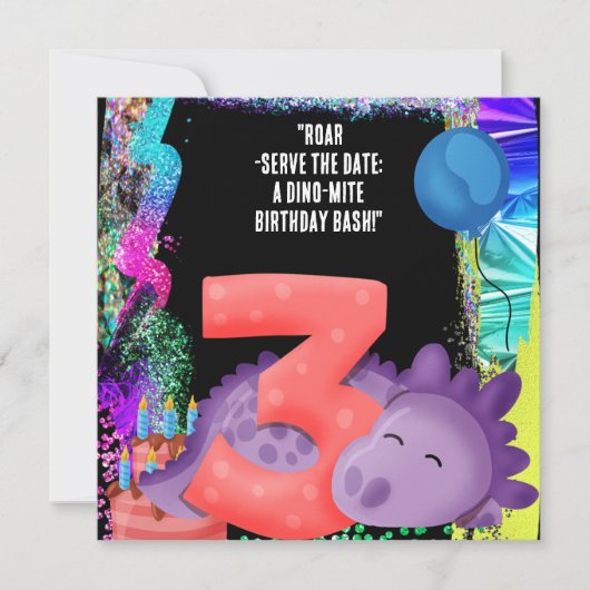 Een dinosaurus 3e verjaardag save the date (Voorkant)