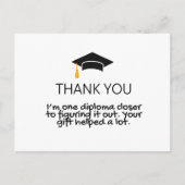 "Eén diploma dichterbij" Grappige afstudeer-bedank Briefkaart (Voorkant)
