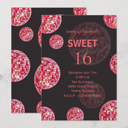 een disco bash - zoete 16 - jarige uitnodiging (Voorkant / Achterkant)