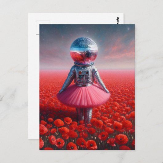 Een discoastronaut in een papaverweide briefkaart (Voorkant / Achterkant)