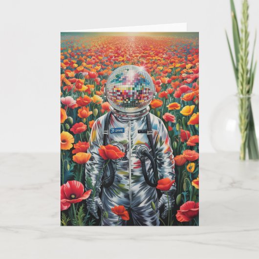 Een discoastronaut in een papaverweide kaart (Voorkant)