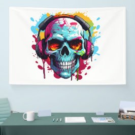 Een DJ POP ART Schedel Acryl Bord Spandoek