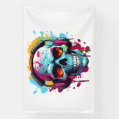 Een DJ POP ART Schedel Acryl Bord Spandoek (Verticaal)