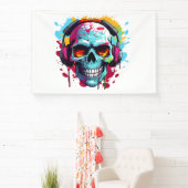 Een DJ POP ART Schedel Acryl Bord Spandoek (Insitu)