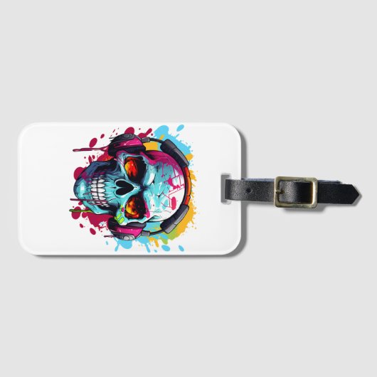 Een DJ POP ART SKELET Bagage Label (Voorkant (horizontaal))