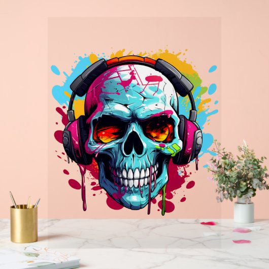 Een DJ POP ART SKULL Acryl Teken Acryl Bord (Huwelijk)