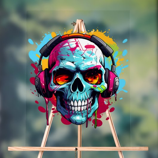 Een DJ POP ART SKULL Acryl Teken Bord (Neutraal)