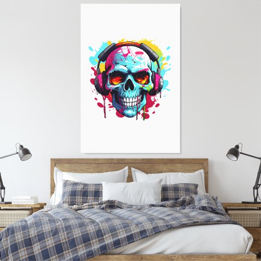Een DJ POP ART SKULL Acryl Teken Canvas Afdruk (Insitu (Slaapkamer))