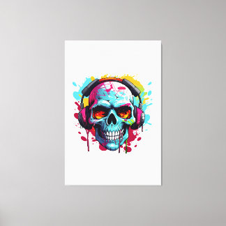 Een DJ POP ART SKULL Acryl Teken Canvas Afdruk