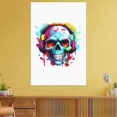 Een DJ POP ART SKULL Acryl Teken Canvas Afdruk (Insitu (Woonkamer))