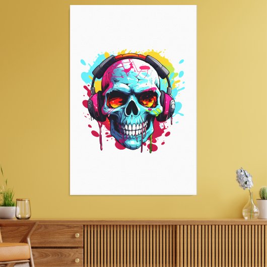 Een DJ POP ART SKULL Acryl Teken Canvas Afdruk (Insitu (Woonkamer))