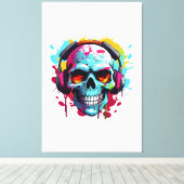 Een DJ POP ART SKULL Acryl Teken Canvas Afdruk (Insitu (Houten vloer))
