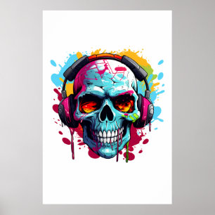 Een DJ POP ART SKULL Acryl Teken Poster