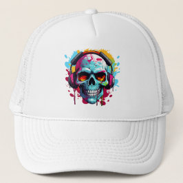 Een DJ POP ART SKULL Truckerhoed Trucker Pet