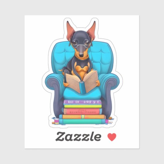 Een Doberman puppy die een boek leest Sticker (Vel)