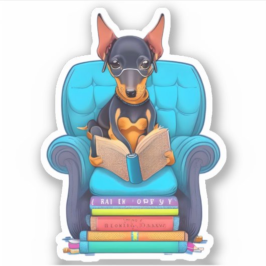 Een Doberman puppy die een boek leest Sticker (Voorkant)