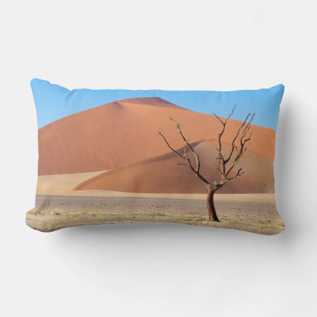 Een dode boom op een woestijnvlakte met duinen kussen (Voorkant)