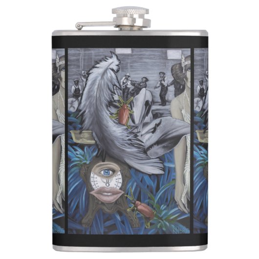 "Een doezelaar en een schaal" Vinylwaterkering Heupfles (Voorkant)