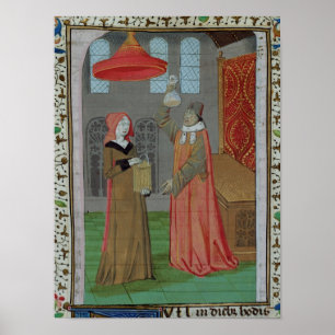 Een dokter die de urine van St. Elizabeth onderzoe Poster