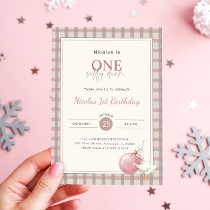 Eén domme eend Roze strik baby 1e verjaardagsfeest Kaart
