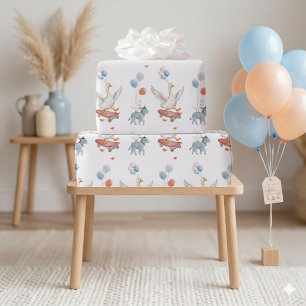 Eén Domme Gans 1e Verjaardag Aquarel Groetkaart Cadeaupapier