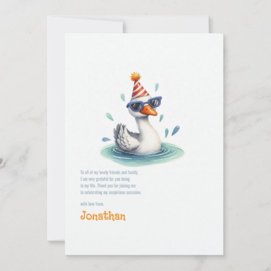 Eén domme gans 1e verjaardag bedankkaart (Achterkant)