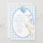 Een domme gans 1e verjaardag: Blauwe Gingham Kaart (Voorkant)