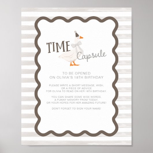 Eén Domme Gans 1e Verjaardag Tijdcapsule Bord Poster (Voorkant)