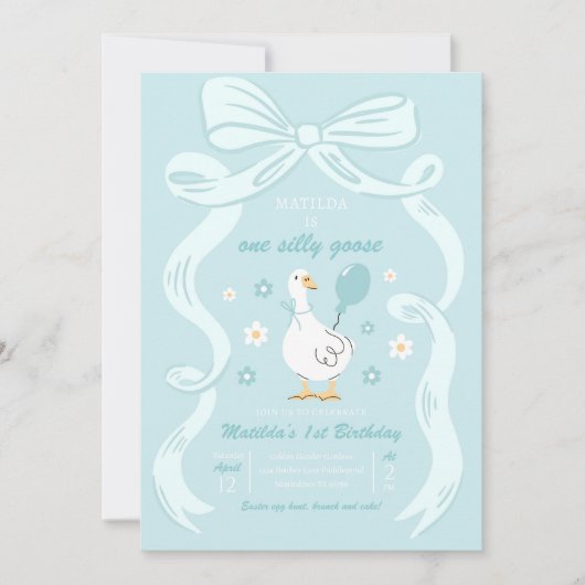 Eén domme gans 1e verjaardagsfeestje lente verjaar kaart (Voorkant)