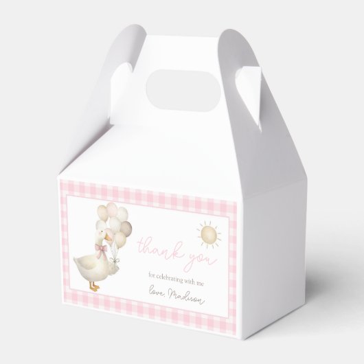 EEN Domme Gans, Ballonnen, Retro Gingham Bedankdoosjes (Voorkant Zijde)